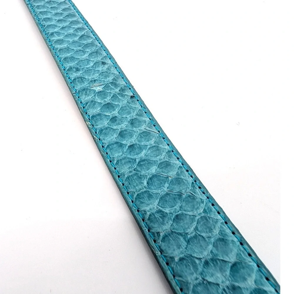 Genuine Snakeskin Belt Teal Blue Exotic Leather Brass Plated Buckle Size‎ L